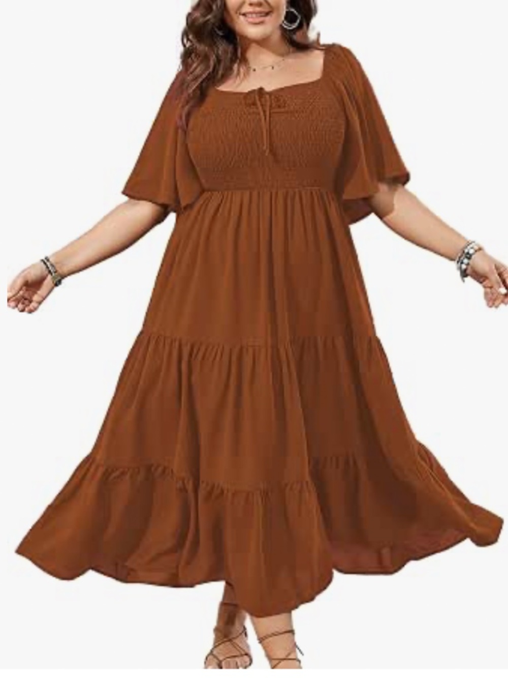NWT SCOMCHIC Women's Plus Size Rust Red Maxi Dress Flutter Short Sleeve Boho 4X